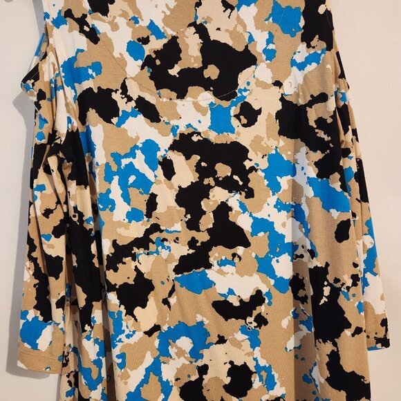 JM Collection Tee PL Aqua Beige Black Scoop Neck Cold Shoulder Top - Picture 4 of 9